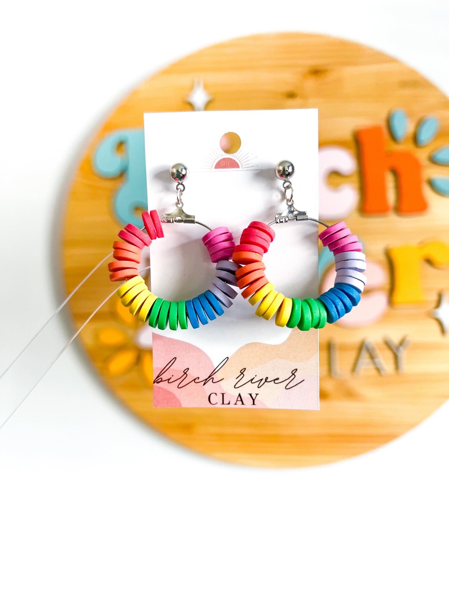 Pastel Rainbow Clay Bead Hoops