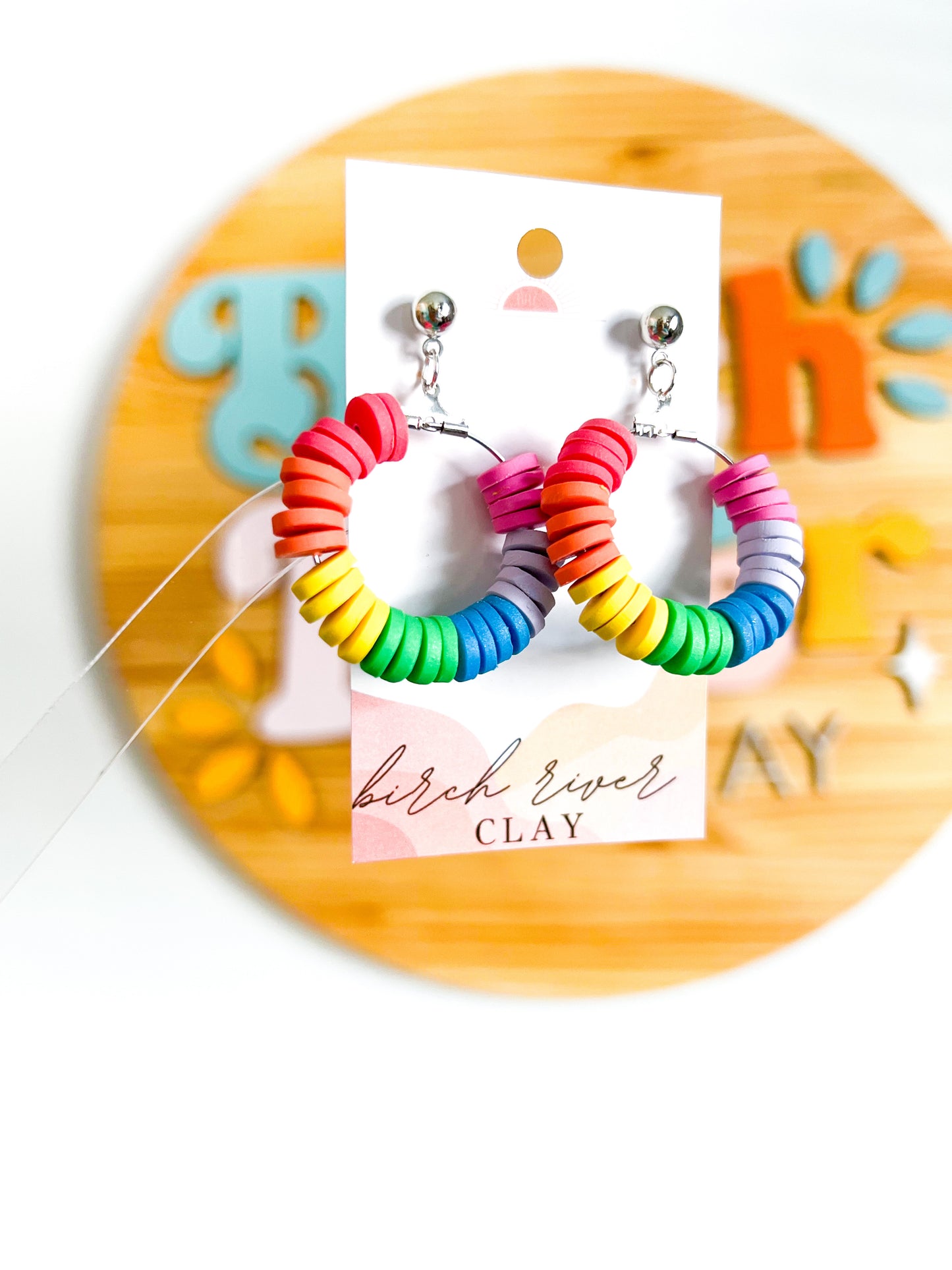 Pastel Rainbow Clay Bead Hoops